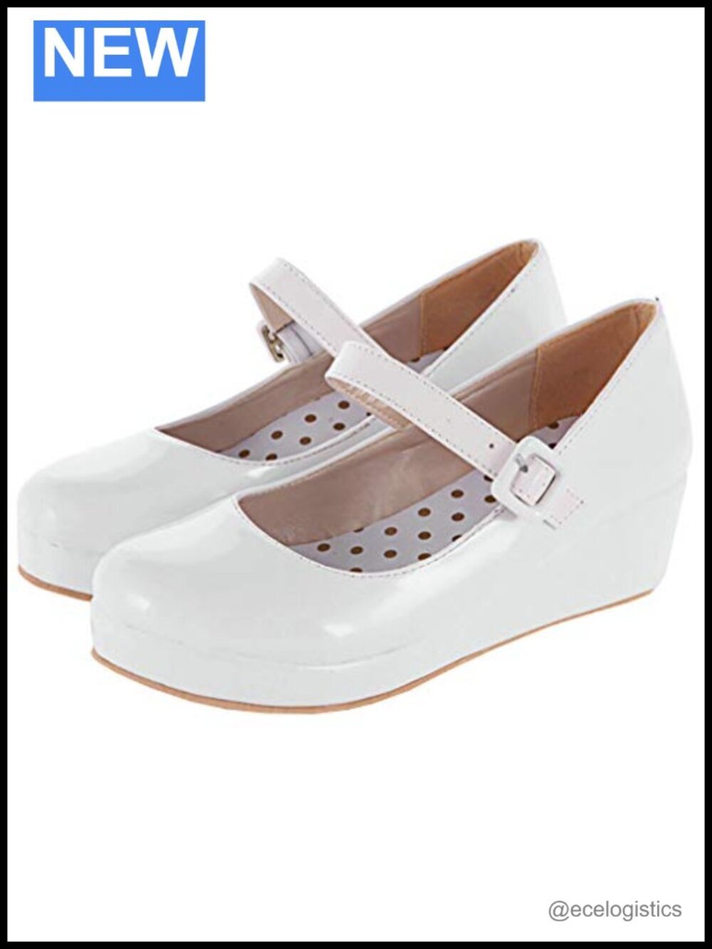 Patent Leather Mary Jane Platform Wedge Pumps Ankle Strap Round Toe